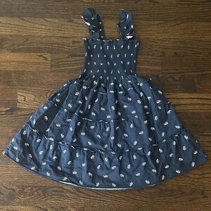 Hill House Navy Kids Dress with White Floral Pattern 9-10